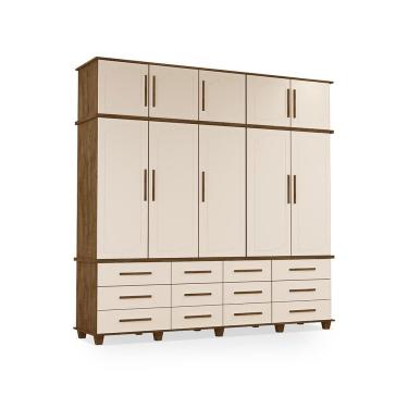 Imagem de Guarda Roupa Closet Arles 10 Portas 12 Gavetas MDF Malbec e Off White Luapa Móveis