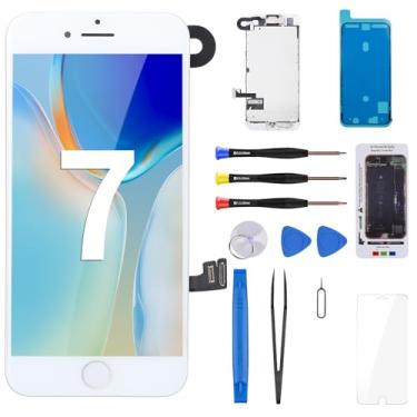 Imagem de CYKJGS Substituição de tela para iPhone 7 com botão Home Ear Speaker Branco 3D Touch LCD Display Assembly Fix Tools Tapete de parafuso magnético com câmera frontal Kit de reparo de alto-falante A1660