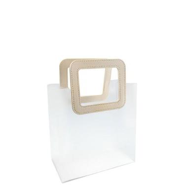 Imagem de Sacola Pvc Alça Quadrada em material sintético Off White 21x22x11 Cm -