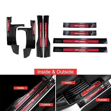 Imagem de 8 peças de guarnição do protetor do peitoril da porta interna externa serve para Mitsubishi Outlander 2013-2021 logotipo vermelho - preto