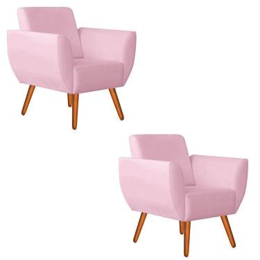 Imagem de Kit 2 Poltronas Jolly Decorativa Suede Rosa Bebê