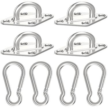 Imagem de Goiio Anel de gancho para teto de aço inoxidável de 6,35 cm com placa para os olhos e gancho de encaixe em gancho marinho com gancho de grampo e conjunto de 8 parafusos.