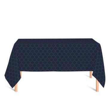 Imagem de Toalha De Mesa Retangular Em Tecido Jacquard Azul Marinho Geométrico T