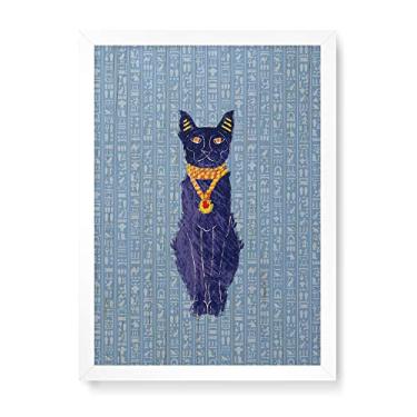 Imagem de Arte Maníacos Quadro Decorativo em Madeira Gato Egípcio - 23x16,25cm (Moldura caixa em laca branca)