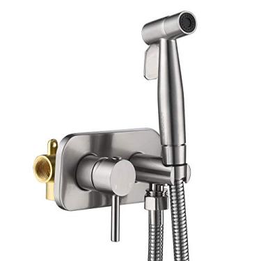 Imagem de Tecmolog Conjunto de Pulverizador de Bidê Portátil Shattaf para Banheiro com Agua Quente e Fria, Chuveiro para Animais de Estimação em Aço Inoxidável, Níquel Escovado, WS024F9 (Níquel escovado)