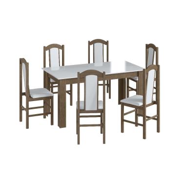 Imagem de Conjunto Mesa de Jantar Clássica 6 Cadeiras Estofadas Móveis Canção - Ameixa Negra/ Branco
