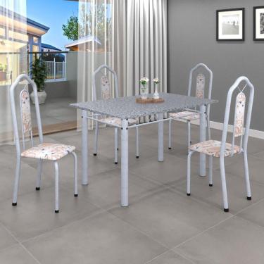 Imagem de Conjunto de Mesa 120x75cm Tampo Granito com 4 Cadeiras Bianca Soma Móveis Botanic Bege/Mart Pérola/Granito Ocre