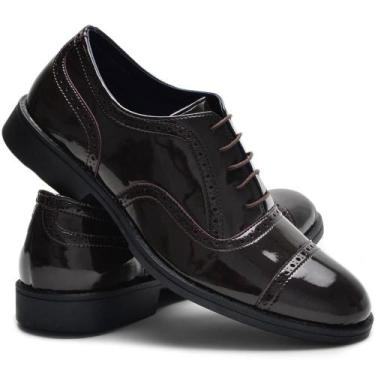 Imagem de Sapato Masculino Oxford Brogue Verniz Cadarço Bico Redondo - Ruggero
