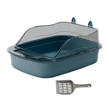 Imagem de WeiLaiKeQi Caixa de areia aberta para gatinhos, vaso sanitário à prova de respingos, laterais altas, comadre grande, formato de desenho animado, 50x34x18cm, Azul