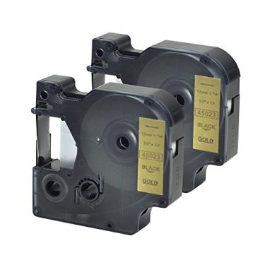 Imagem de 2PK D1 Compatível com Dymo Tape 45023 Cartucho de etiquetagem preto sobre ouro, compatível com LabelManager 160 280 PnP (1/2" x 23 pés)
