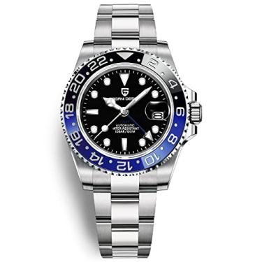 Imagem de Pagani Design PD-1662 GMT Relógio masculino de 40 mm, movimento mecânico automático, data analógica, vidro de safira sintético luminoso, aço inoxidável, 100 m, resistente à água, 3 Preto, azul, Lazer, moda, viagens. Piloto, mergulho, mergulhador, esportes, negócios, presente de dia dos namorados pre