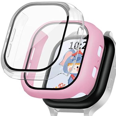 Imagem de JZK Pacote com 2 protetores de tela compatíveis com Gabb Case para crianças, capa protetora geral de vidro temperado de alta definição, resistente a arranhões para acessórios Gabb, rosa + transparente