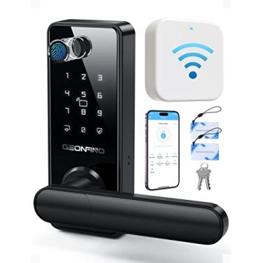 Imagem de GEONFINO Fechadura de porta inteligente com alça, fechadura de porta de entrada sem chave com impressão digital 6 em 1, fechadura digital eletrônica com alça, conjunto de fechadura inteligente