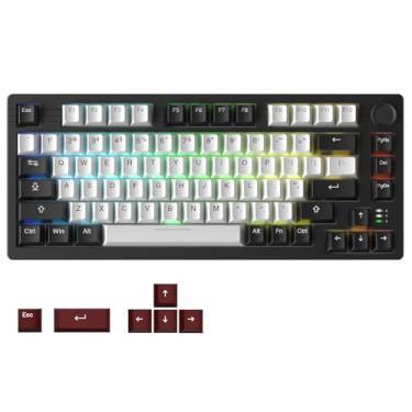 Imagem de DAREU Teclado mecânico para jogos EK75PRO sem fio 75% RGB hot-swappable com botão, conectividade 2.4Ghz/BT5.1/USB-C, suporte de junta de 81 teclas, teclas PBT e interruptor linear Dream para Win/MAC