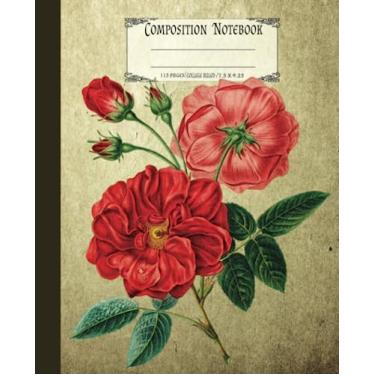 Imagem de Caderno de composição: Caderno vintage floral rosa / ilustração botânica / diário fofo para mulheres, meninas e adolescentes/caderno pautado pela faculdade