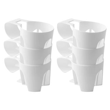 Imagem de (Pacote com 6) Porta-copos à beira da piscina para piscinas acima do solo (branco) - Compatível com piscinas acima do solo com barras superiores redondas de 5 cm ou mais finas - Forte e durável, fácil