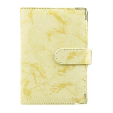 Imagem de Joucien A6 Folha solta padrão de mármore caderno couro PU solta folha grampo Ledger-Mármore + protetor de canto: amarelo (concha única)