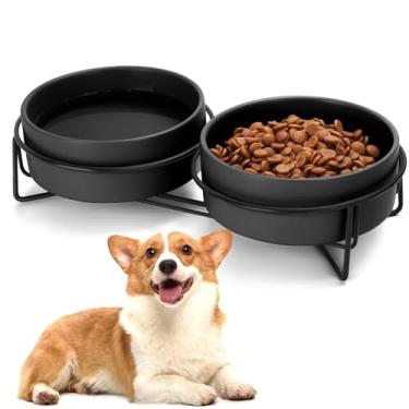 Imagem de Conjunto de tigelas de cerâmica para cães e gatos, 1,7 xícaras, ração para cães e água, adequado para animais de estimação pequenos e médios (382 g preto)