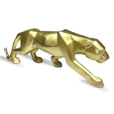 Imagem de Pantera Negra Escultura Estatua Dourada Decoração Casa Leopardo 45cm -