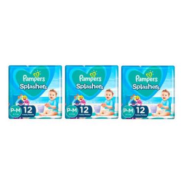 Imagem de Kit 3 Fralda Pampers Splashers Baby Shark Tamanho P/M com 12 Fraldas D