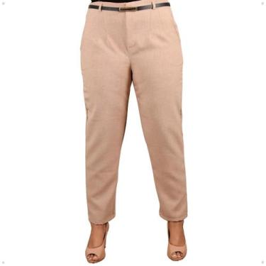 Imagem de Calça Reta Skinny Linho Plus Size Feminina Cintura Alta Com Bolso Fren