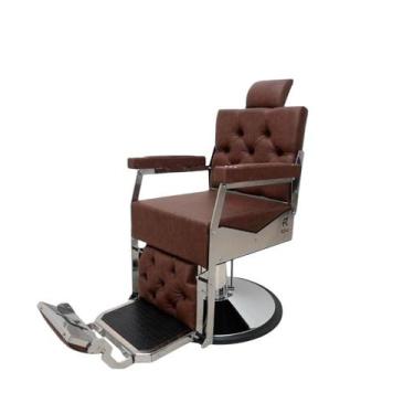 Imagem de Cadeira Poltrona Reclinável Kigman retrô Para salão e barbearia Marrom