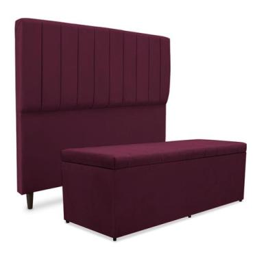 Imagem de Kit quarto mavi cabeceira + recamier suede bordô 195cm - SRJ IMÓVEIS