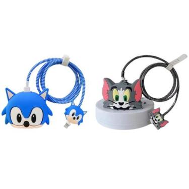 Imagem de  Kit Protetor De Cabo Usb E Capa Carregador Celular Tom jerry   E Soni