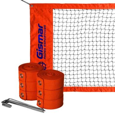 Imagem de Kit Beach Tennis Laranja - Rede Oficial Pro + Fita de Marcação - Gisma