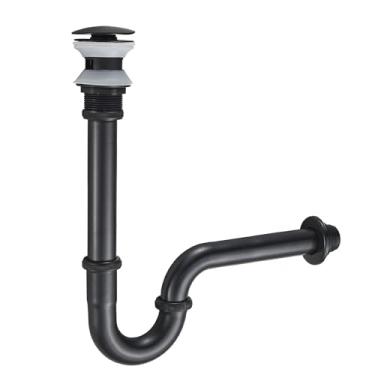 Imagem de MENATT Armadilha P de aço inoxidável com rolha de pia de banheiro, conjunto de armadilha de garrafa de drenagem de pia 1-1/4 com transbordamento - altura ajustável, kit completo de encanamento de pia