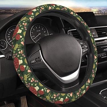 Imagem de Capa de volante Green Cogumelos para mulheres, homens e meninas, protetor de volante antiderrapante universal de 38 cm, acessórios de carro, interior para caminhões automotivos SUV