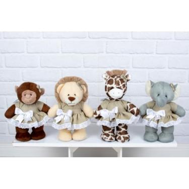 Imagem de PELUCIAS SAFARI EM PÉ 30 CM MISTO - LEÃO, ELEFANTE, GIRAFA, MACACO (CAQUI)
