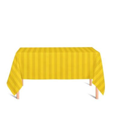 Imagem de Toalha de Mesa Retangular em Tecido Jacquard Amarelo Ouro Listrado Tra
