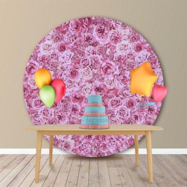 Imagem de Painel Redondo em Jacquard Estampado Floral Rosa Envelhecido, 1,50, 1,