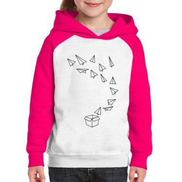 Imagem de Moletom Infantil Aviões de Papel - Foca na Moda, Branco, Rosa, 12