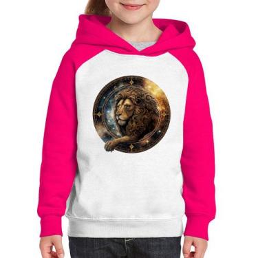 Imagem de Moletom Infantil Leão Sígno - Foca na Moda, Branco, Rosa, 6