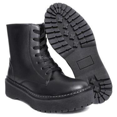 Imagem de Bota Coturno Feminino Blogueirinha Tratorada Macio Cano Curto Unissex 