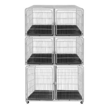 Imagem de Canil Gaiola Modular 6 Lugares Pet Shop Veterinária Cor:Branco - Açomi