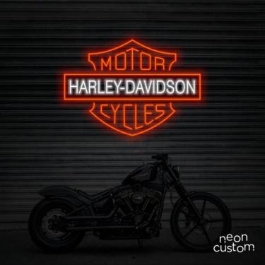 Imagem de painel letreiro led Neon Harley Davidson decoracao festa bar - Neon Cu