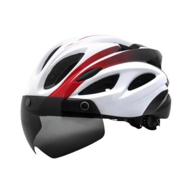 Imagem de Colaxi Capacete de bicicleta capacete de ciclista leve masculino feminino motociclista com viseira removível ajustável capacete de bicicleta de estrada, Branco Vermelho