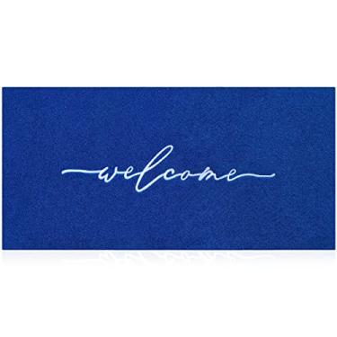 Imagem de AAZZKANG Tapete de porta azul para entrada externa capacho de boas-vindas longo 45,7 cm x 122 cm com suporte de borracha antiderrapante externo tapetes de porta internos para entrada, áreas de alto