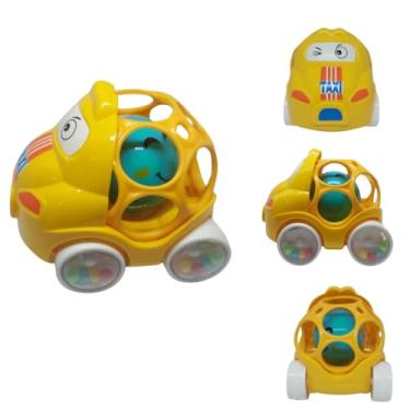 Imagem de Mordedor de Bebê Formato Taxi Colorido, com Chocalhos, Bola Macia e Bolinha, Brinquedo Infantil