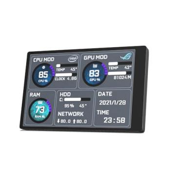 Imagem de Monitor de dados de CPU HDD para computador de 3,5 polegadas, interface USB C dupla, monitor de temperatura do computador, para AIDA64, ajuste de brilho, layout personalizável