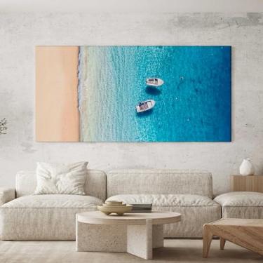 Imagem de Quadro Decorativo para Sala Quarto Hall 100x50 Barcos Caribe Mar Horizontal Grande Decoração Parede Tela