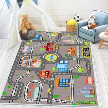 Imagem de MLLgYq Tapete de carro infantil, tapete de 6 m x 10 cm, tapete de brinquedo para carros de brinquedo, trens, tapete antiderrapante para pista de corrida, tapetes educativos e divertidos, para quarto