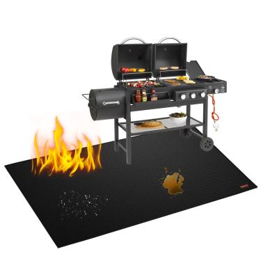 Imagem de VCHOMY Tapete para churrasqueira, tapete grande para churrasqueira para churrasqueira externa, lareira interna, fogueira, protetor de pátio de deck, à prova de fogo, impermeável, à prova de óleo (152