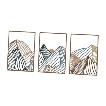 Imagem de IEUDNS 3 peças de arte de parede de metal de montanha, desenho de linha, decoração de casa, artesanato, grandes montanhas, decoração de parede para, Marrom Verde