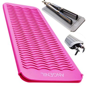 Imagem de ANGENIL Bolsa de Tapete de Silicone Resistente para Alisador de Cabelo Profissional Onda de Praia Ferro de Ondulação 2 Em 1, Ferro Plano de Cerâmica de Titânio, Varinha de Ondulação, Ferramentas de Ferro de Cabelo Crimper, Silicone de Qualidade Alimentar, Rosa