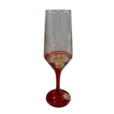 Imagem de META ATACADO, Taça Pomba Gira Leque Rosa Vermelha Champagne Vidro 186ml