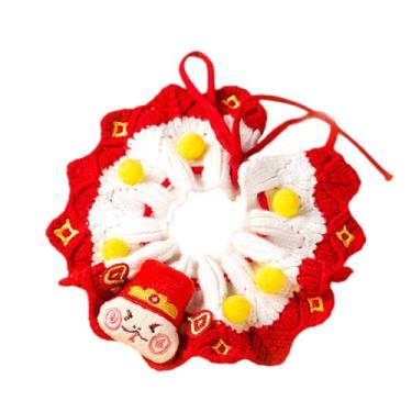 Imagem de Fenteer Tricô coleira de gato festivo colar de cachorro foto prop bonito decoração artesanal festivo gatos cachecol mão tecido crochê babador para cães, M